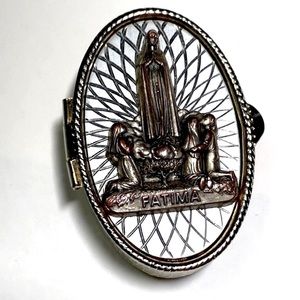 Our Lady of Fatima Gold and Silver Tone Mini Trinket Case/Pill Case